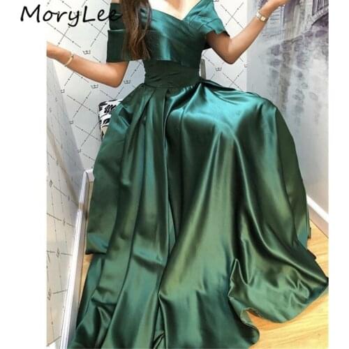Newest Evening Dresses Off The Shoulder Floor Length Sweep Train A-Line Satin Evening Dresses vestidos de fiesta de noche