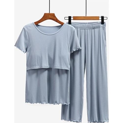 Maternity Nursing Sleepwear Breastfeeding Nightwear for Pregnant Women Pregnancy Breast Feeding Pajamas Suits