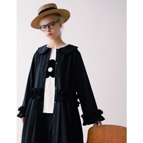 Imakokoni Hey Er Nao original black mid-length coat female autumn and winter new loose and thin wild cardigan