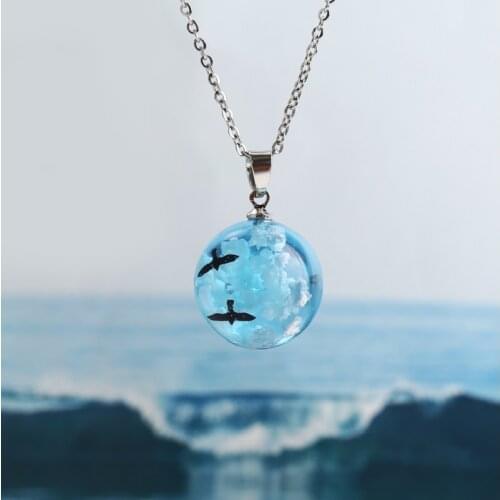 Glow in the Dark Resin Rould Ball Moon Pendant Necklace Women Blue Sky White Cloud Chain Necklace Fashion Jewelry Gifts For Girl