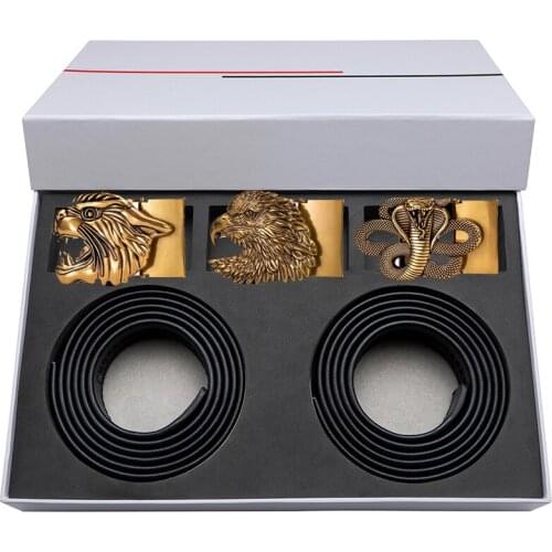 Hi-Tie Famous Brand Cow Genuine Leather Automatic Buckle Belts for Men Business Black Trouser Belt Fashion Designer Gold Straps