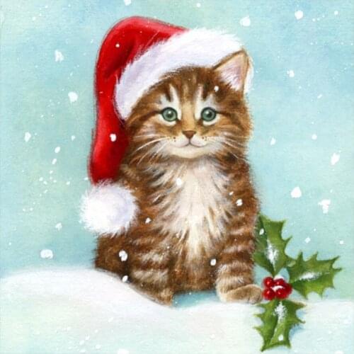 Christmas Cartoon Snow Cat Diamond Painting Round Full Drill Nouveaute DIY Needlework Mosaic Embroidery 5D Cross Stitch Animal