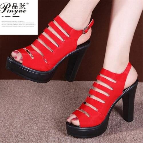 High Heels Sandals Women Wedding Shoes Summer Patent Leather Gladiator Sandals Ladies Platform Sandal Big Size 34-43
