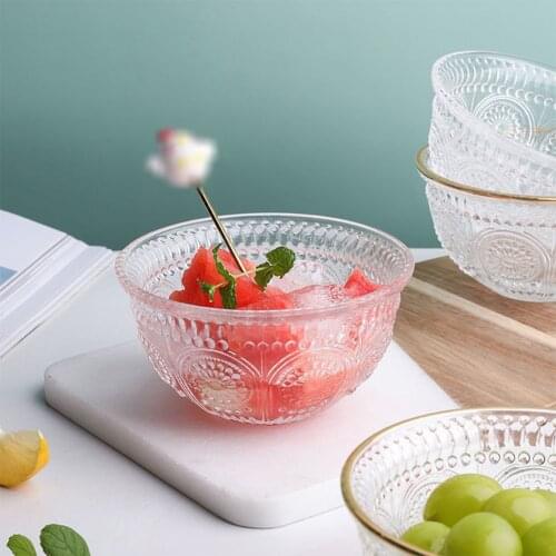 Glass Clear Salad Bowl With Gold Rim Embossed Transparent Dessert Glass Bowls All Purpose Great For Salad Snack Fruit Oatmeal