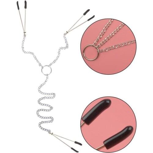OLO Three-Headed Sexy Breast Nipple Clamps With Long Chain Breast Labia Clip G-spot Stimulate Milk Adult Exotic Toy