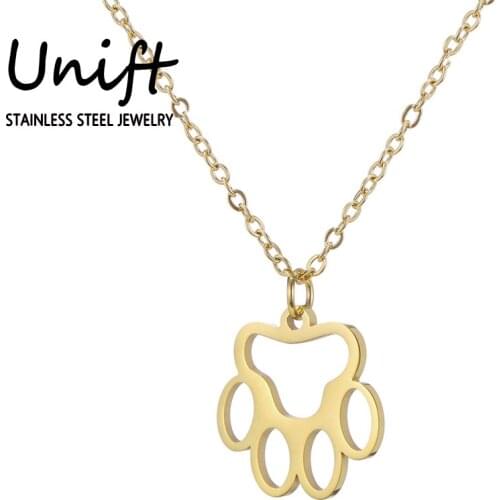 Unift Stainless Steel Animal Footprint Pendant Choker Necklaces For Men Women Trendy Hollow Cute Dog Bear Claw Shape Love Gift