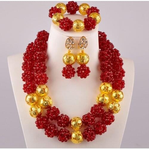 Wine African Beads Jewelry Set Crystal Necklaces