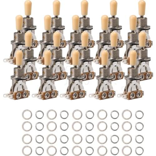 Yibuy Chrome Color 3 Way Musical Electric Guitar Toggle Switch with Yellow Tip Pack of 20