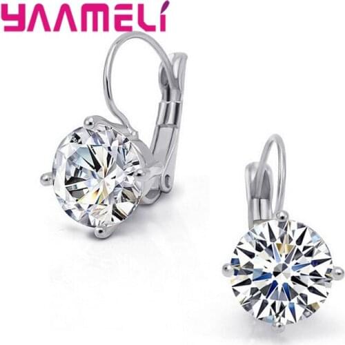 Sparkling 925 Sterling Silver Earrings for Women Female Silver Gold Round Square White Topaz Handemade Forever Trendy Jewelery