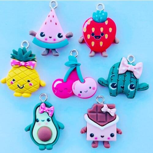 14 Cute Cartoon Mixed Fruit Series Acrylic Pendant Key Chain Pendant Necklace Pendant For DIY Decoration Accessories 043