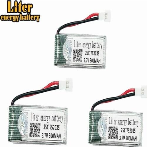 3pcs 3.7V 500mAh 25C Drone Rechargeable Lipo Battery 752035 For RC Drone E33 E33C H99W KY101 H31 H6C H98 H107 Quadcopter