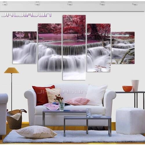 5 Pieces Print Canvas Painting Framework Waterfall Maple Leaves Child Room Decor Modular Picture Home Decoration Movie Poster