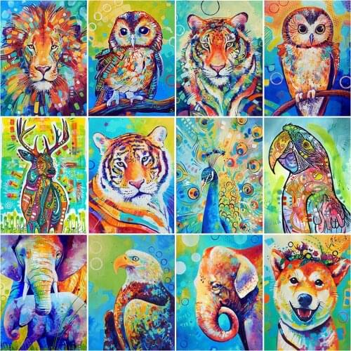 HUACAN 5D Diamond Painting Lion Full Square Cross Stitch Diamond Embroidery Colourful Animal Tiger Craft Kit Mosaic Home Decor