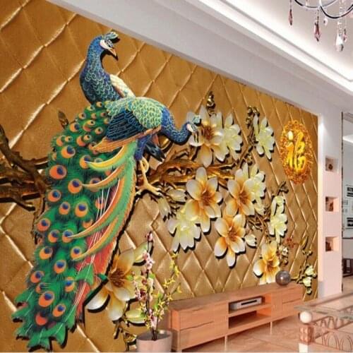 Beibehang Large Custom Wallpaper 3D Stereo Soft Pack Colorful Olay Peacock blessing to the living room bedroom background wall