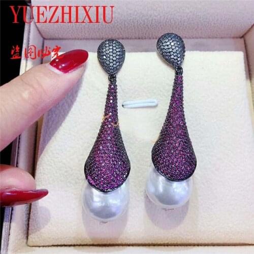 Noble jewelry new Stylish zircon Simple Horn Jane Earrings Micro- Pearl Earrings