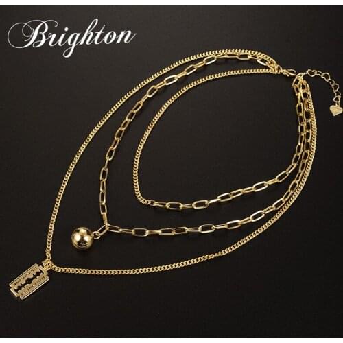 Brighton Multi Layer Metal Necklace For Women Punk Ball Abnormity Geometric Pendants Link O Chain Party collares de moda 2021