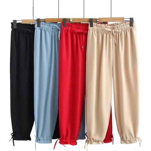 2020 Summer Pants Womens New Elastic Waist High Waist Casual Harem Pants Large Size Chiffon cropped Pants Plus Size 4XL W1897