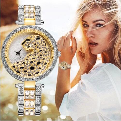 Women Gold Leopard Watch Luxury Fashion Bling Ladies Watch Female Quartz Watch Crystal Diamond For Women Clock Relogio Feminino