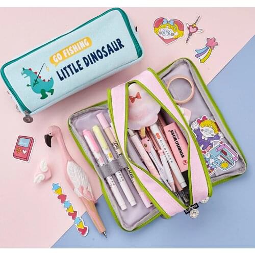 Large Capacity Pencil Case Crocodile Canvas Pencilcase School Pen Case Supplies Pencil Bag School Box Pencil Pouch Stationery