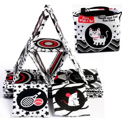 Baby Montessori Book Soft Black and White Flash Cards Washable Nontoxic Fabric Learning Toys for Infant Exercise Visual Sensory