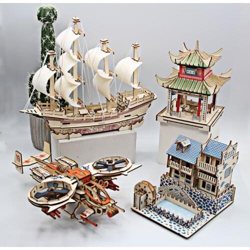 FEOOE Hot Selling 3D Puzzle Hand-stitched Wooden Plug Model Desktop Pose Puzzle Class Diy Toy Children WL