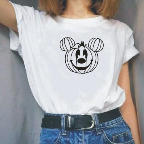 Pumpkin Mouse Halloween Print Women Tshirt Cotton Funny Tee Shirt Femme Summer Short Sleeve Harajuku T-shirt Top Camiseta Mujer