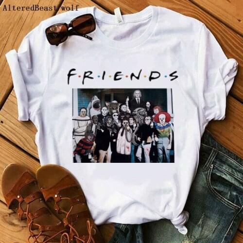 FRIENDS t shirt women halloween horror friends print t shirt women summer short sleeve tops female casual streetwear vogue tee