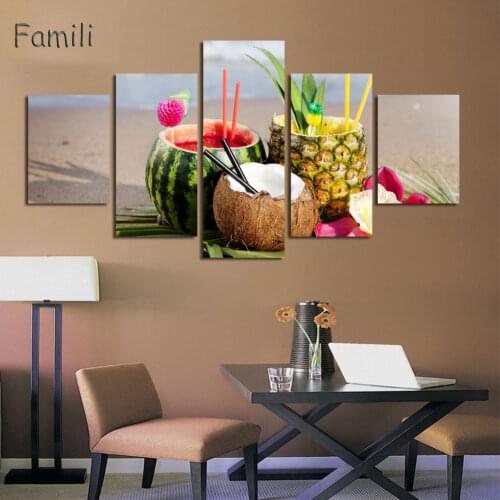Modern Still Life Wall Art Painting Three kinds of juice Print On Canvas The Picture Food 5 Pictures Oil Prints For Home Decor