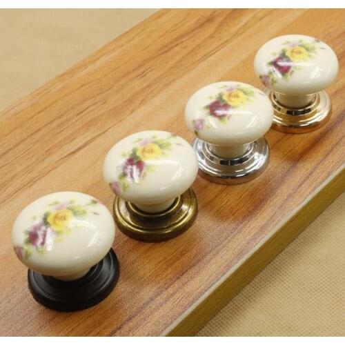 Rose Flower Ceramic Drawer Knob Bronze Silver Gold Ceramic Furniture Knob