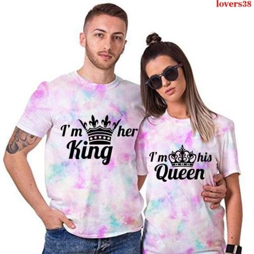 King Queen Letter Print T Shirt Couple Short Sleeve O Neck Graphic Tshirt Summer Plus Size Women Tee Shirt Tops Mujer Camisetas