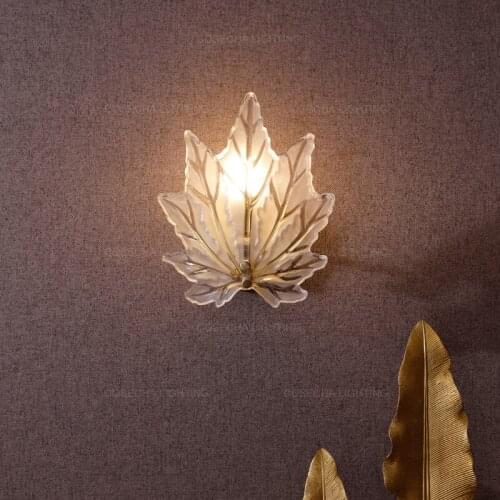 Maple leaves wall lamps glass shade copper wall sconce gold brass wall mounted lights decorative nordic hotel bedroom wall light