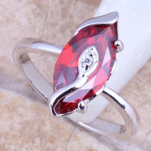 Sparkling Red Garnet White CZ Silver Plated Ring Size 5 / 6 / 7 / 8 / 9 R1536