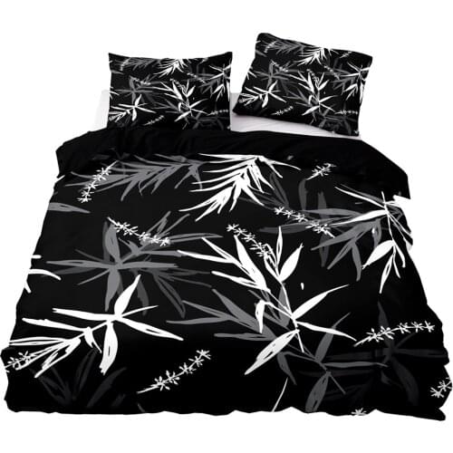 Chinese Style Black Duvet Cover 200x220 Pillowcase 3Pcs,245x210 Quilt Cover,Blanket Cover ,Bamboo Leaves Pattern Bedding Set