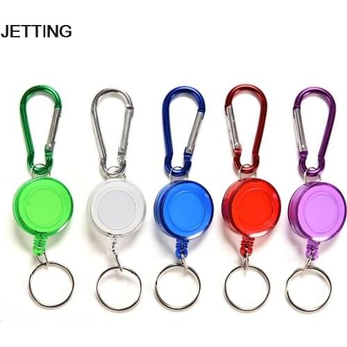 Colourful Metal Retractable Card Badge Holder Ring Belt Clip Pull Camping Key Chain Strap Carabiner Clip Card label Keyring