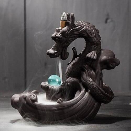 Creative Home Decor Dragon Incense Holder Censer With Crystal Ball Ceramic Backflow Incense Burner with 20cones incense Gift