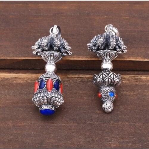 2021 Buddha Vajra Dragon lotus Inlaid turquoise Pendant 100% 925 Sterling silver Jewelry Men Women Necklace Pendant Jewelry Gift