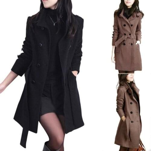 Fashion Women Double-breasted Long Trench Coat Peacoat Overcoat