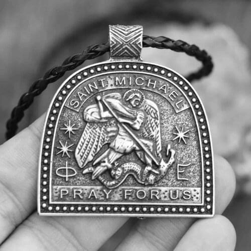 Mens Archangel Necklace Saint Michael Patron Pendant Mediaeval Catholic Jewelry Baptism Gifts