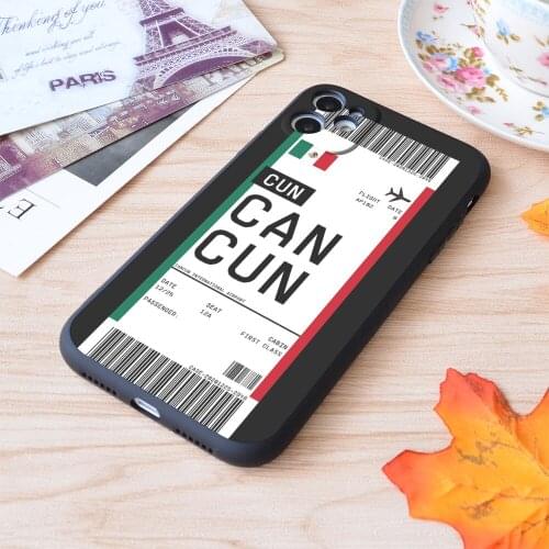 For iPhone Cancun Boarding Pass First Class Air Plane Ticket Lable Flight Travel Print Soft Matt Apple iPhone Case