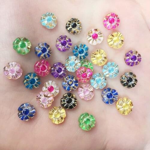 New 100pcs Resin 8mm shiny colorful flower flat back rhinestone Ornaments DIY Wedding appliques craft SW38