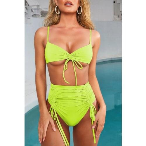 2020 new bandage high waist bikini ladies split swimsuit solid color European and American sexy swim bikini swimming suit for wo