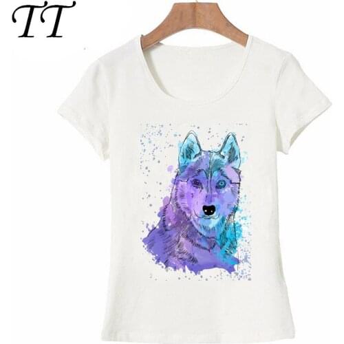 2021 New summer Colorful Husky Siberiano Dog in Art art painting T-Shirt Cute Women t-shirt female casual Tops fashion girl Tees