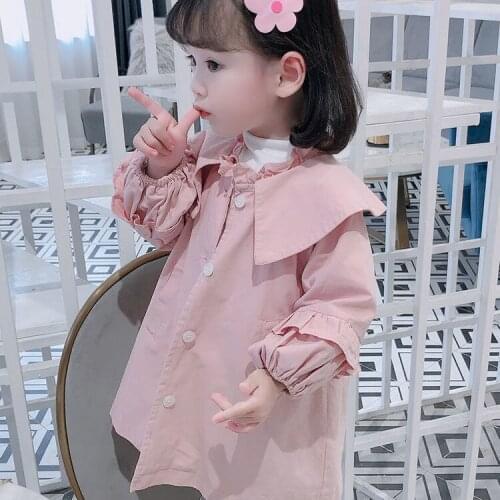 2021 New Girl Spring Autumn Clothes Fashion Casual Solid Color Single-Breasted Lace Trench Coat For Children Girls