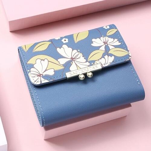 2021 New Womens Wallets Cute Leather Girls Flower Ladies Short Wallet Money Coin Bags Students Female Hasp Card Holder