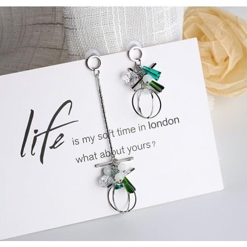 New Asymmetrical Crystal Long Tassel Chain Link Dangle Earrings for Women Girl Circle Ears Jewelry Gifts