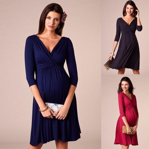 New Fashion Maternity Dresses Summer V neck Pregnancy Dress Casual Maternity Clothes For Pregnant Women Party Evening Dress 2020