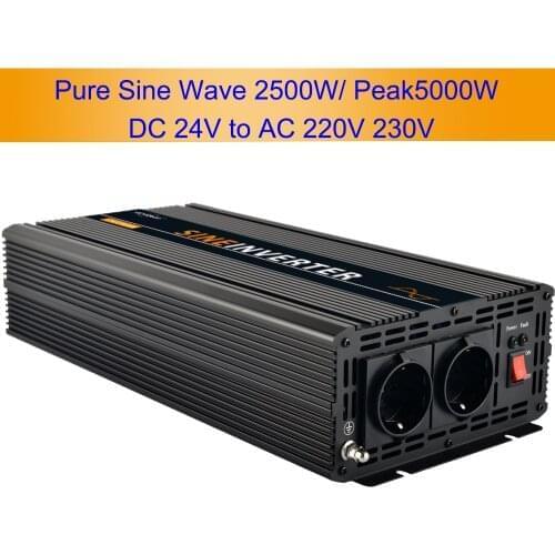 Peak 5000W Rated 2500W pure sine wave solar power inverter DC 24V to AC 220V 230V soft start off grid inverter