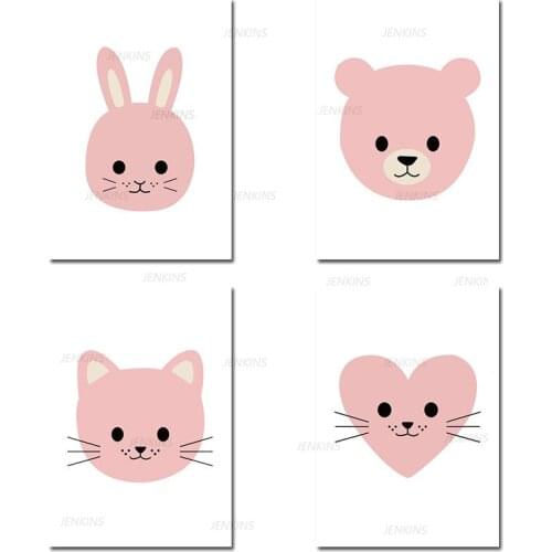 Canvas Poster Cartoon Animal Nursery Art Funny Cute Cat Head Print Minimalist Painting Nordic Wall Picture Kid Bedroom Decor