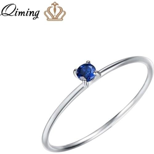 QIMING Tiny Dark Blue Stone Simple Rings For Women Boho Vintage Minimalism Brand Jewelry Fashion Knuckle Female Ring Gift
