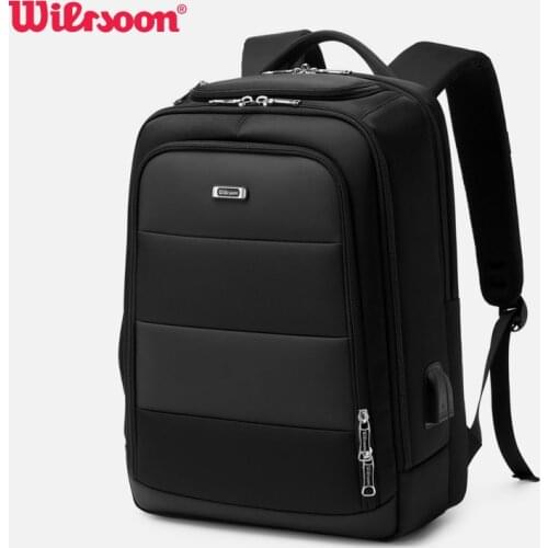 Wiersoon Fashion Men Backpacks USB Charging Laptop Backpack School Business Travel Luggage Fixing Strap Bag Waterproof Backpack